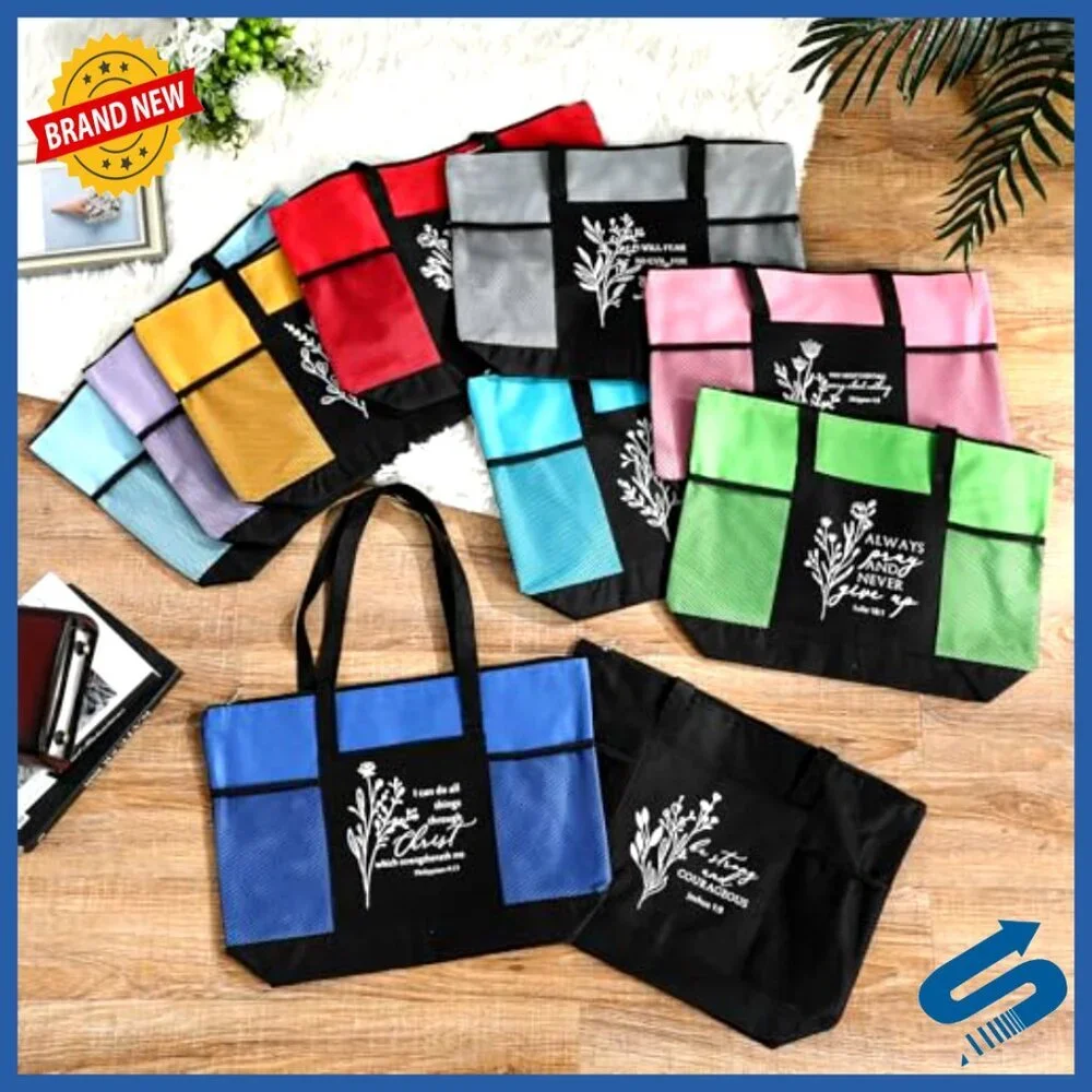 Religious Tote Bags Bulk Set with Zipper Pocket Boho Church Gifts Oxford Cloth